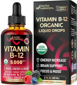 NutraHarmony Organic Vitamin B12 Liquid Drops 5000 mcg